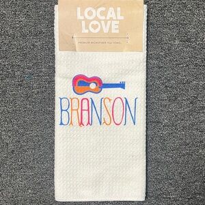 White Tea Towel with Colorful Branson Design